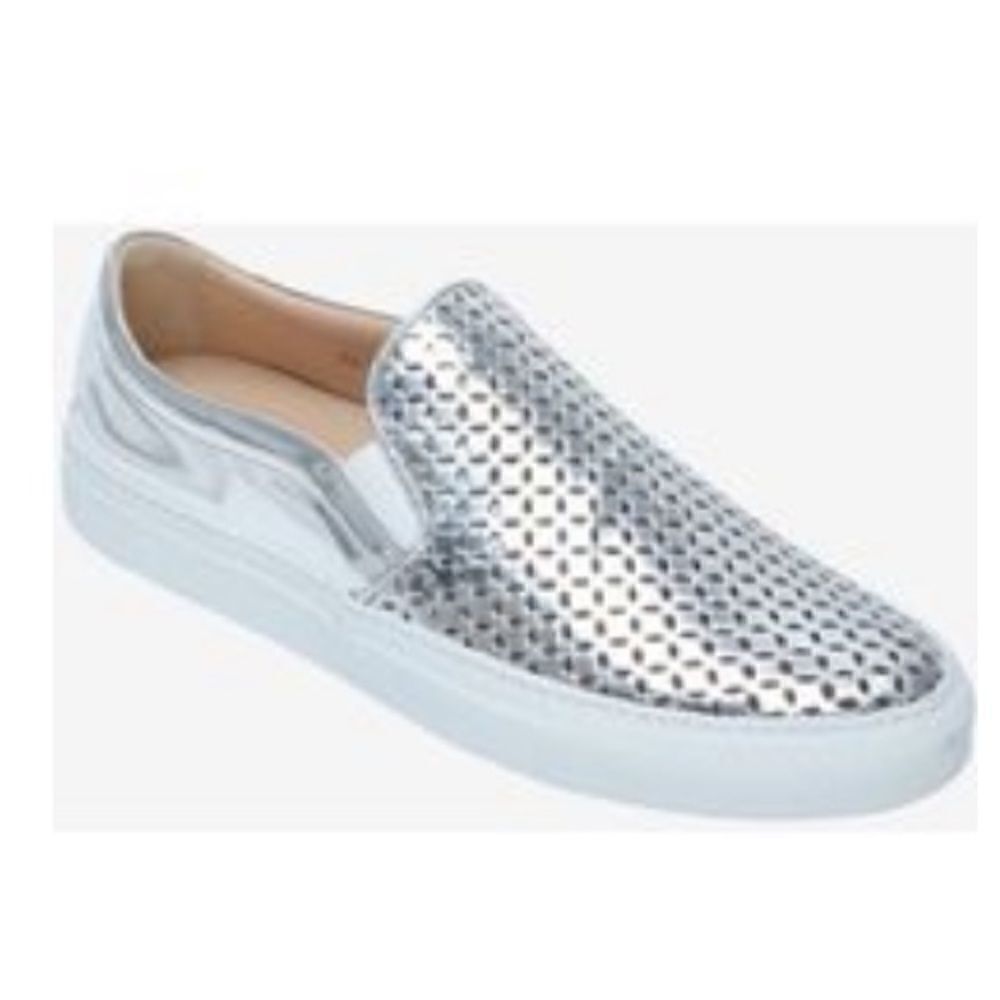 SEBASTIAN Silver Lasercut Slip On Sneakers-36